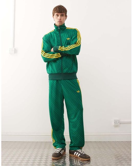 Adidas Originals Green Firebird Loose Monogram Track Pants for men