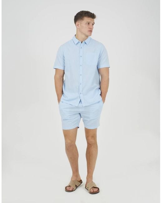 Brave Soul Blue Short Sleeve Button-Up Shirt With Chest Pocket for men