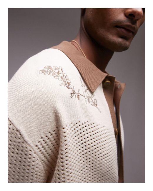 Topman Brown Relaxed Embroidered Knitted Shirt for men