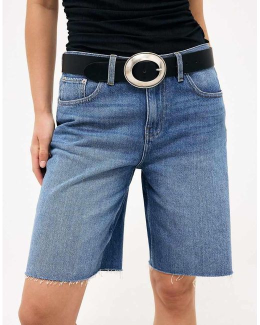NA-KD Blue Low Waist Loose Raw Hem Denim Shorts