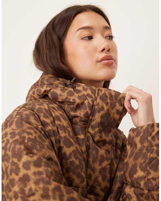 JJXX Brown Puffer Jacket With Leopard Print