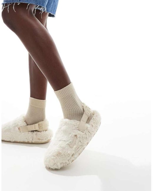 Nike White Fluffy Calm Mules
