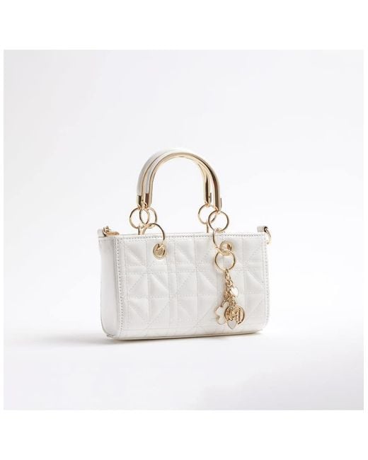 River Island White Small Metal Handle Tote Bag