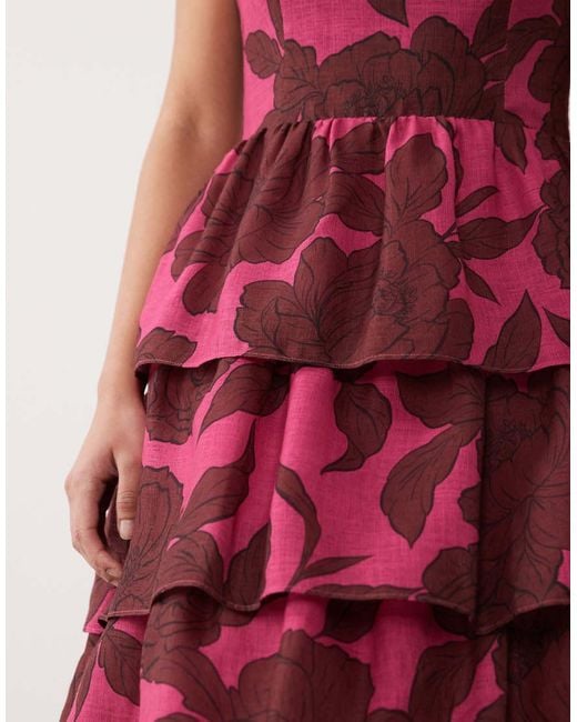 Pretty Lavish Linen Blend Tiered Skirt Midaxi Cami Dress