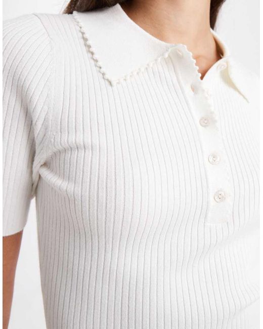 New Look White Ribbed Polo T-Shirt