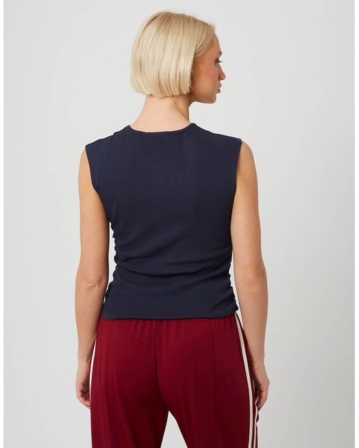Brave Soul Blue Sleeveless Button Neck Top With Ruched Detail