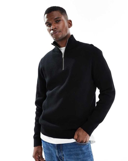 Jack & Jones Black Premium Knitted Quarter Zip for men