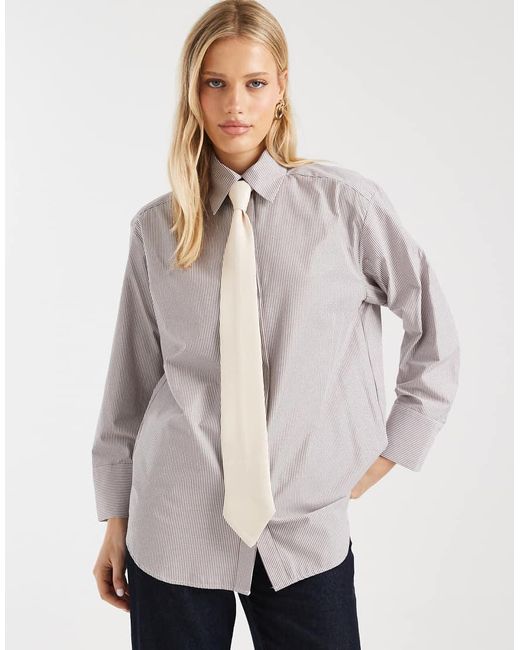 ASOS White Oversized Shoulder Pad Shirt With Satin Tie