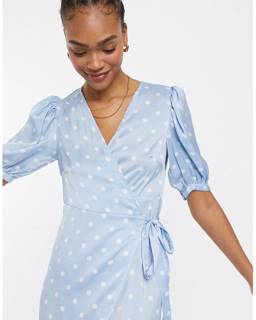 Vila Midi Wrap Dress With Balloon Sleeves in Blue | Lyst Canada