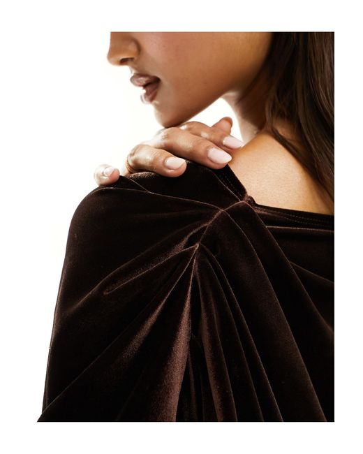 ASOS Black Velvet Off Shoulder Grecian Drape Midi Dress
