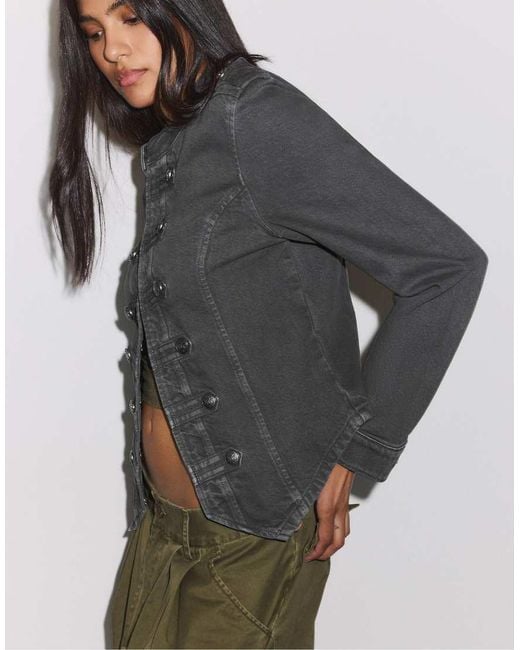 Stradivarius Gray Twill Jacket With Buttons