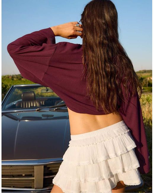 Stradivarius White Ruffled Crinkle Skort