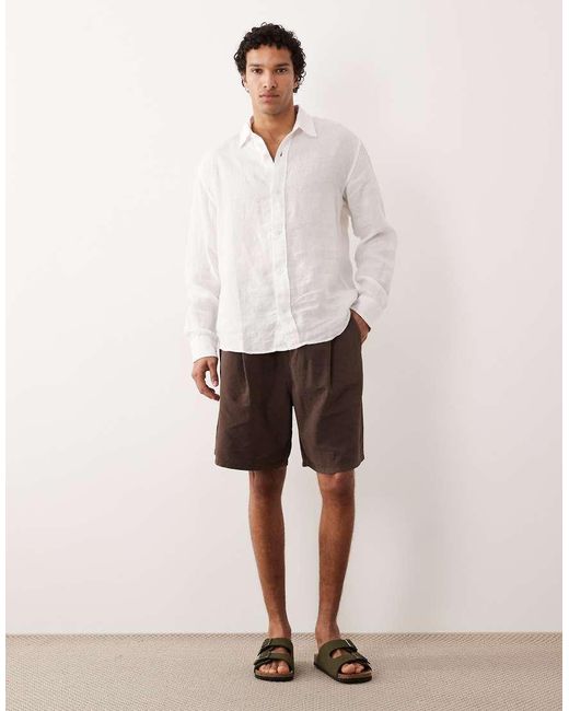 Abercrombie & Fitch White Long Sleeve Linen Shirt for men