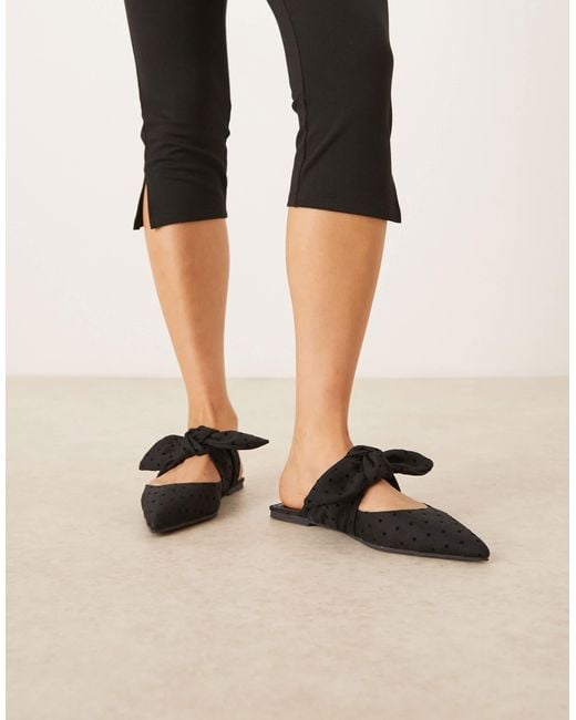 Asos Design Wide Fit Black Lunar Bow Detail Mules