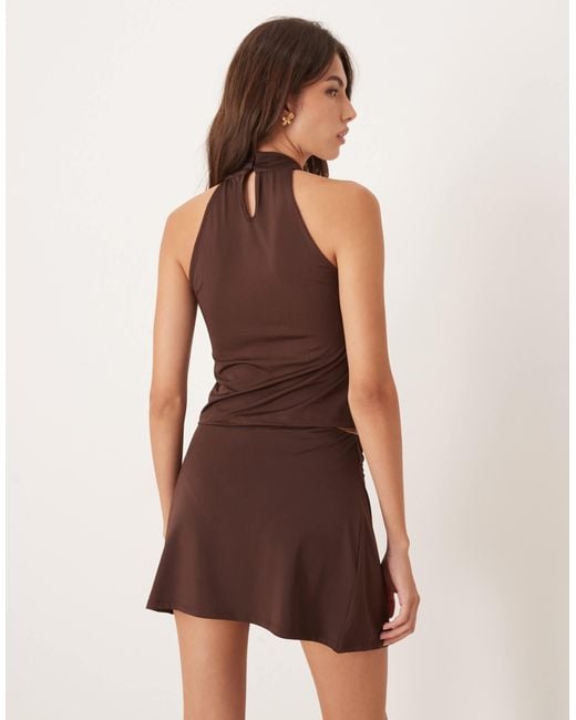 ASOS Brown Co-ord Slinky Wrap Halter Top With Ruched Waist Detail