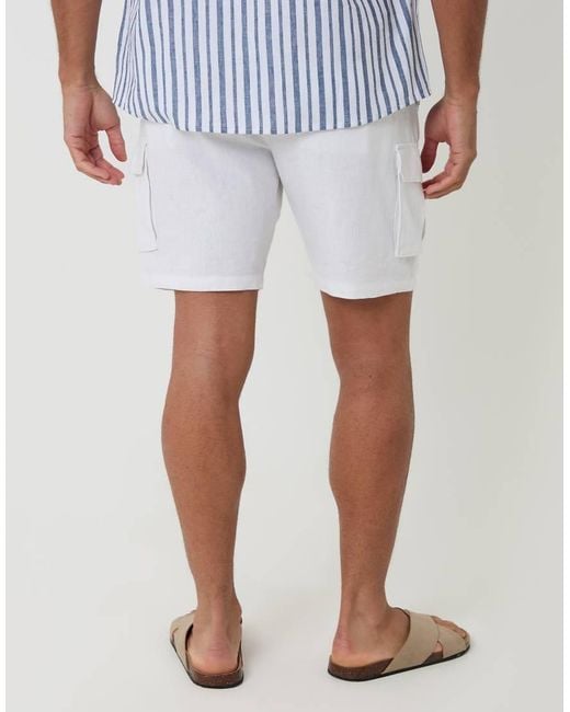 Threadbare White Linen Blend Cargo Shorts for men