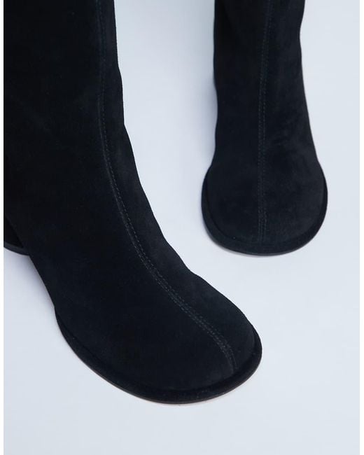 TOPSHOP Black Thea Real Suede Knee High Block Heel Boot