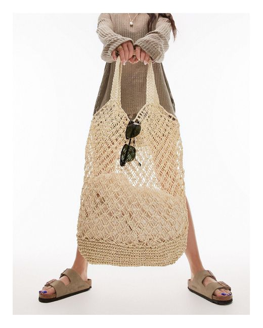 TOPSHOP Natural Jade Crochet Tote Bag