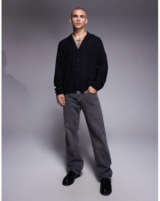 Camicia Squadrata Vestibilità Classica Nera Con Collo A Rever Basso di ASOS in Black da Uomo