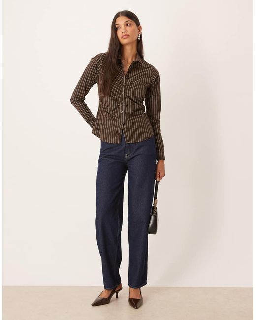 Motel Brown Tarsi Tailored Pinstripe Shirt