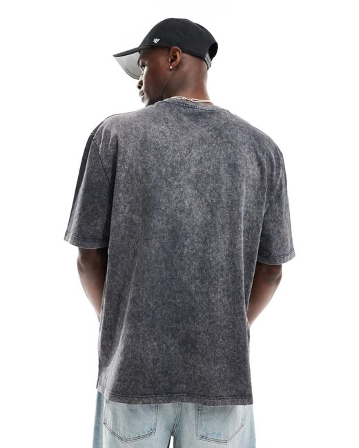 T-shirt oversize brodé sur le devant en maille épaisse délavée ASOS pour homme en coloris Blue