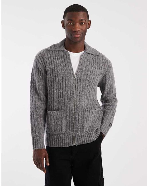 Levi's Gray Wool Rich Chunky Knit Zip Through Jumper for men