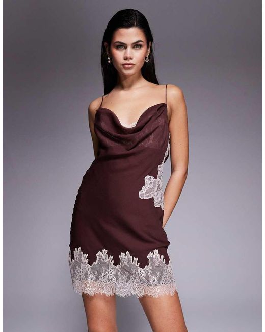 ASOS Purple Lace Insert Cowl Neck Mini Dress