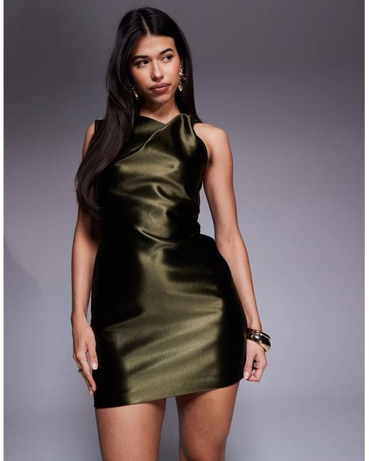 ASOS Twist High Shine Satin Mini Dress in Green | Lyst