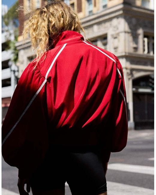 Bershka Red Gathe Jacket With Contrast Piping