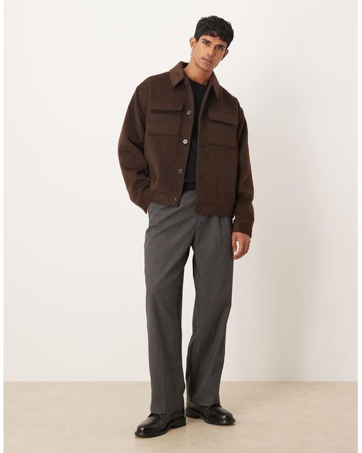 ASOS Harrington Jack Met Geborstelde Wollook in het Brown voor heren