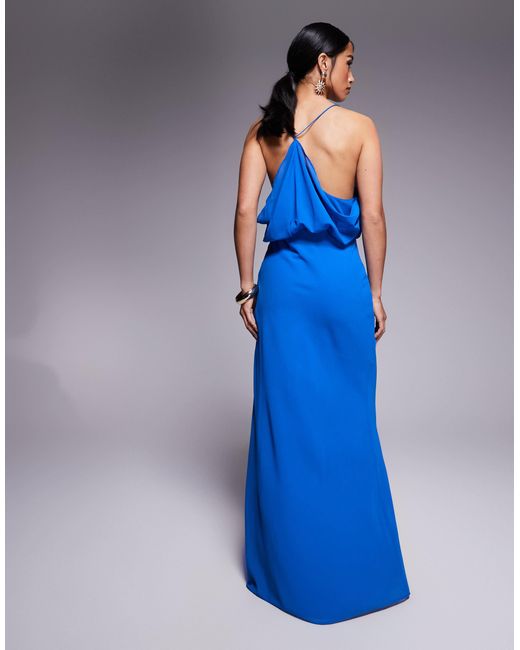 ASOS Blue Asos Design Petite Cowl Front Racer Back Strappy Maxi Dress