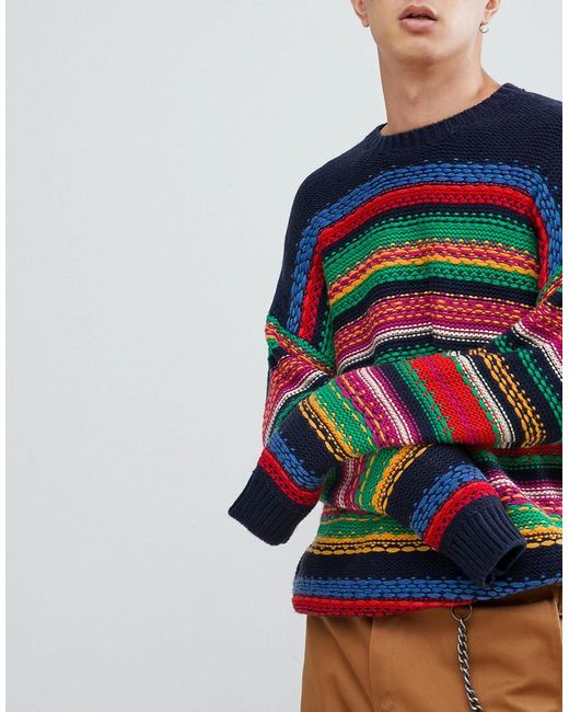 ASOS Multicolor Striped Textured Sweater for men