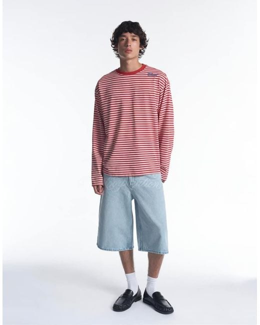 Pull&Bear Red Striped Stwd T-shirt for men