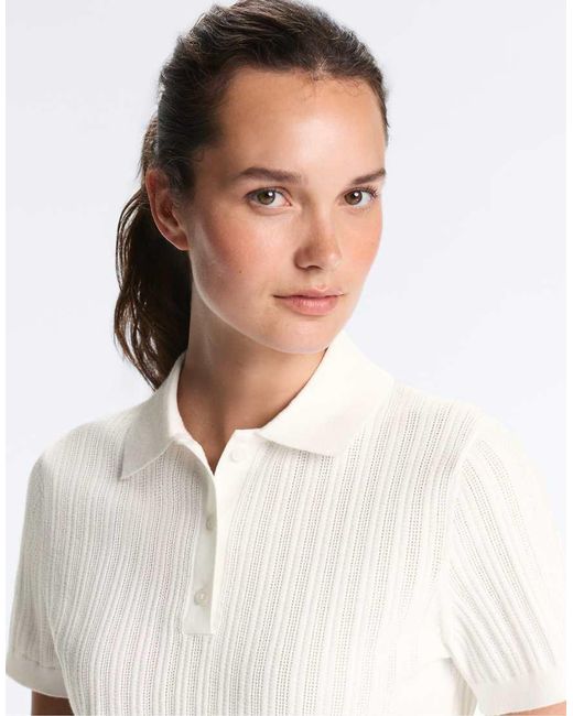 Oysho Blue Pointelle Knit Polo Shirt