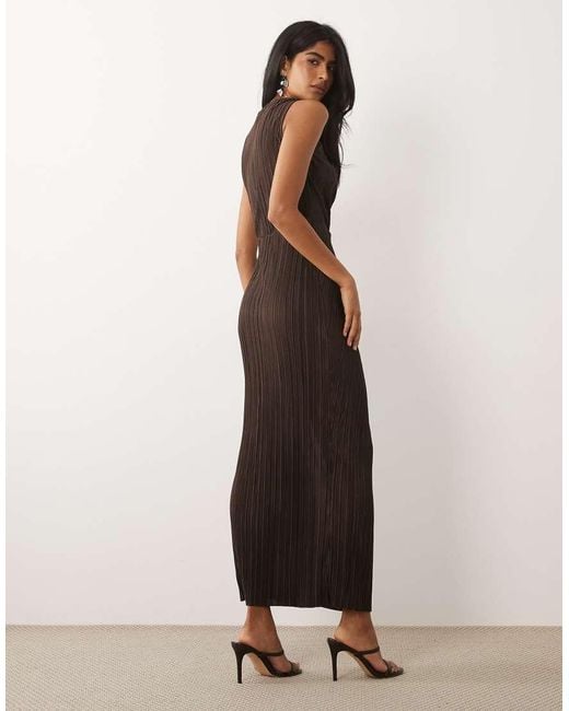 ASOS Natural Plisse Sleeveless Wrap Tie Front Maxi Dress