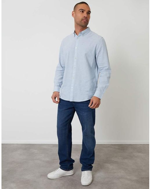 Threadbare Blue Linen Blend Long Sleeve Shirt for men
