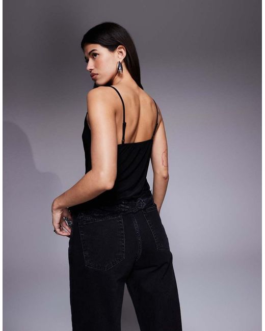 ASOS Black Slinky Cami Top With Lace Trim Detail