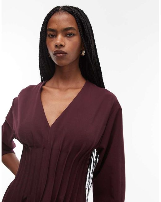ARKET Red V-Neck Cinched Waist Midaxi Dress With Volume Sleeves