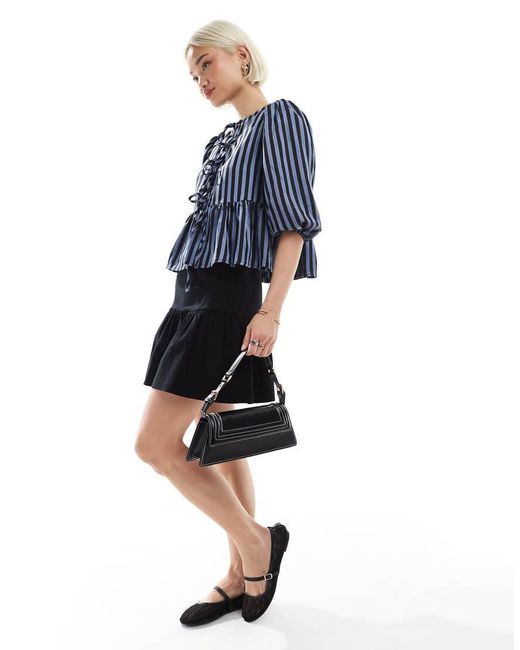 Glamorous Blue Tie Front Blouse