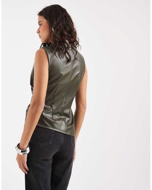 River Island Green Ruched Faux Leather Top