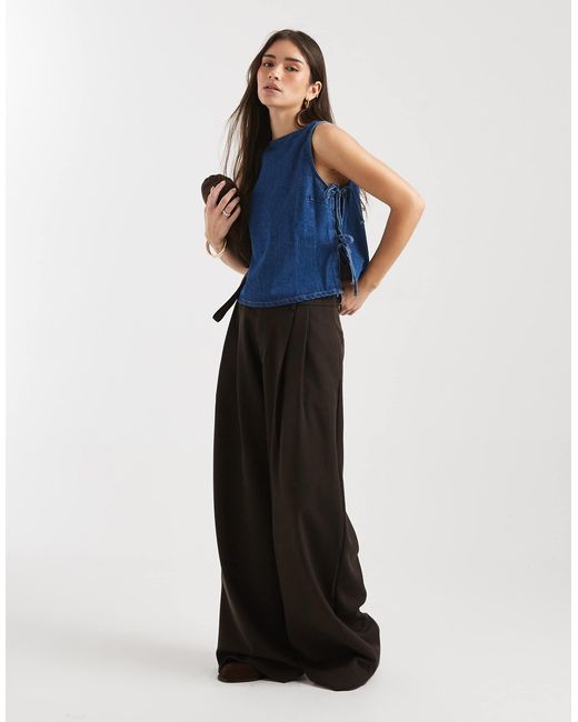 ASOS Blue Denim Tabard Tank Top With Tie Up Sides