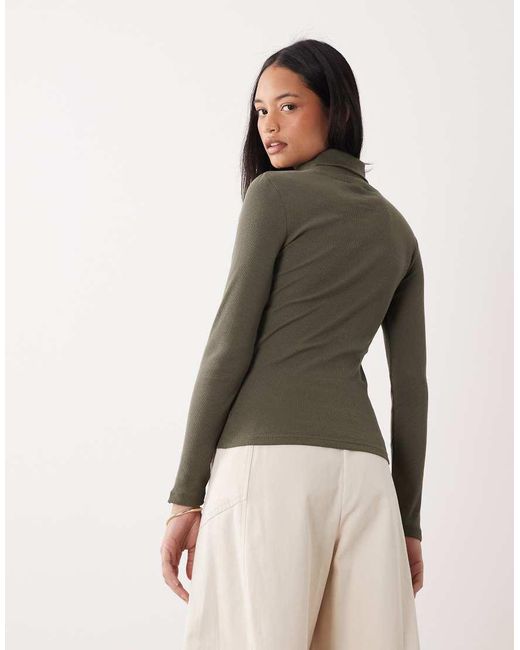 Brave Soul Blue Long Sleeve Ribbed Rollneck Top