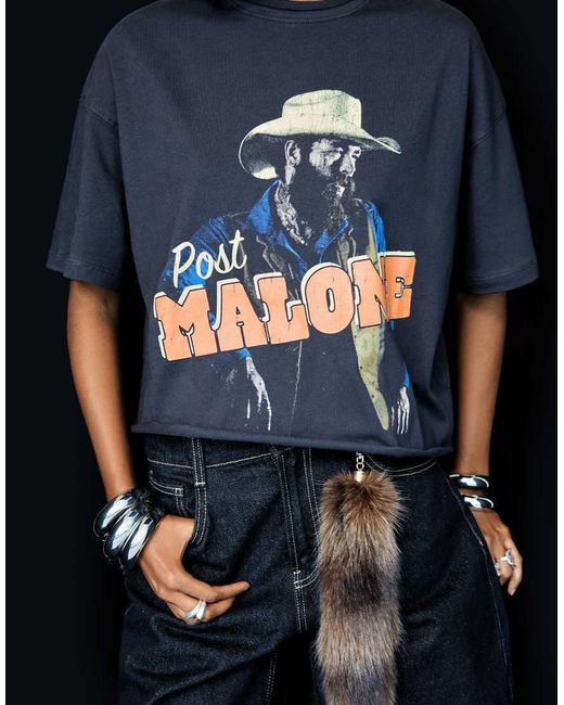 T-Shirt Bianca E Nera Con Stampa "Post Malone" di Bershka in Blue