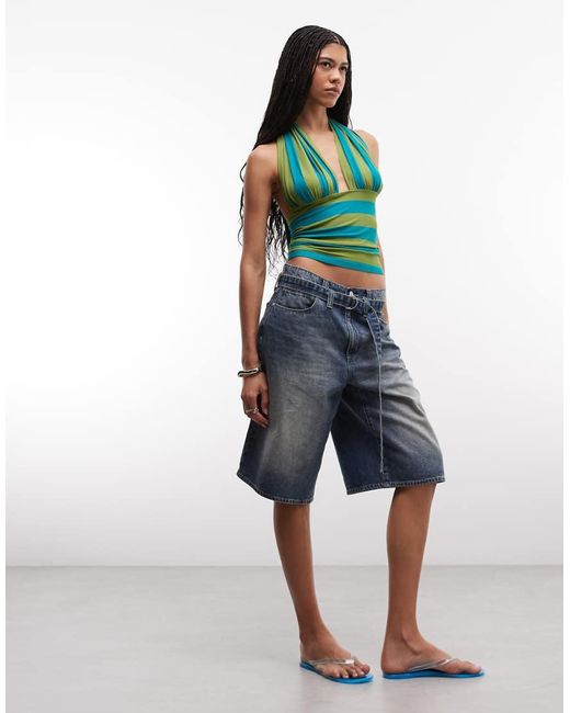 Top Halter Isabela En Verde Y Azul A Rayas Susmie's de color Blue