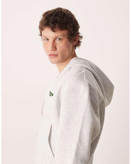 ASOS Natural Relaxed Fit Boxy Zip Up Hoodie With Chest Print for men