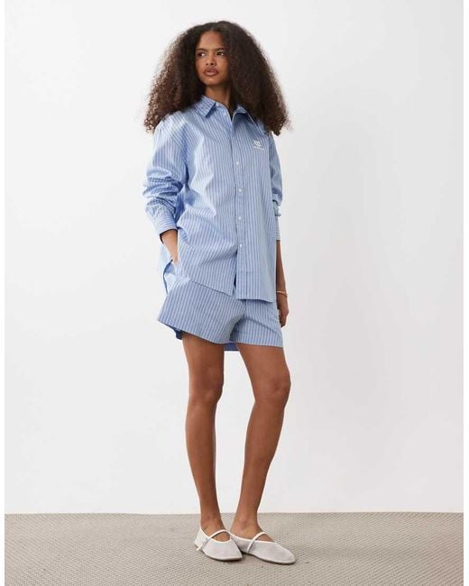 Polo Ralph Lauren Blue Wimbledon Capsule Leigh Striped Co-Ord Shirt With Crest Embroidery