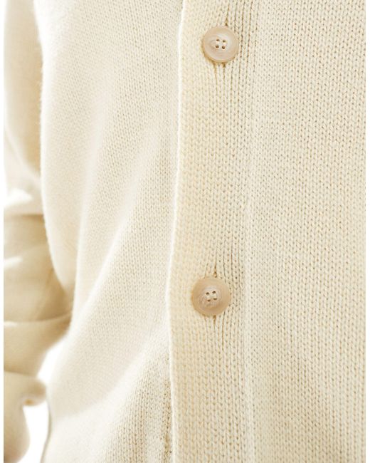 ASOS Natural Knitted Crew Neck Cardigan for men