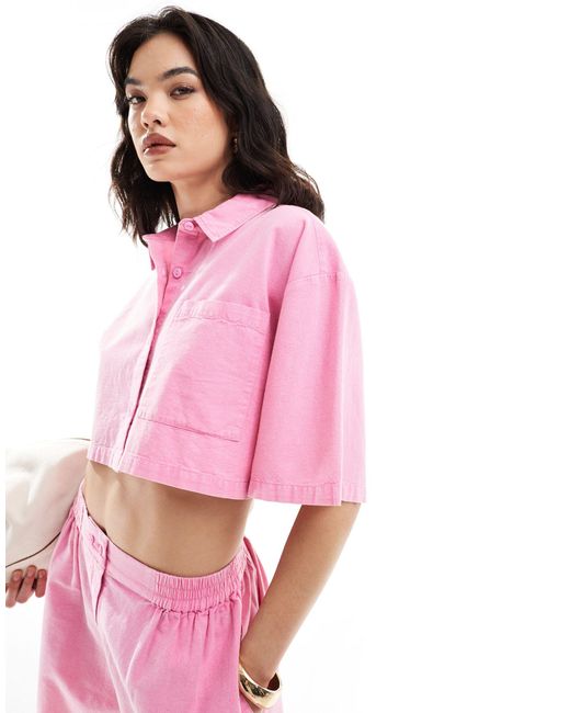 ASOS Pink Cropped Shirt With Linen Look