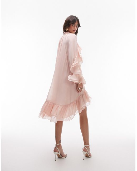 & Other Stories Pink Long Sleeve Floaty Midi Dress With Ruffle Detail