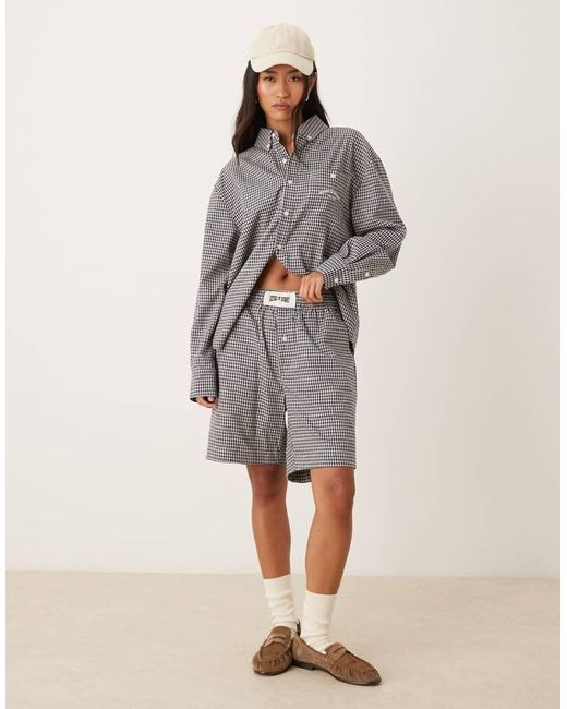 House Of Sunny Natural Check Lounge Fit Shorts Co-ord